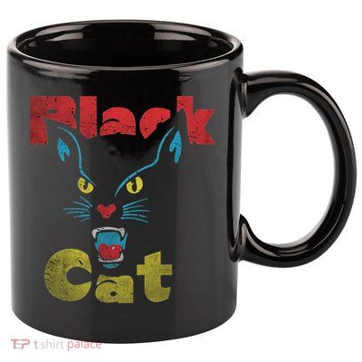 Retro Black Cat Retro Fireworks Vintage Halloween 70s 11oz C Handle Ceramic Mug