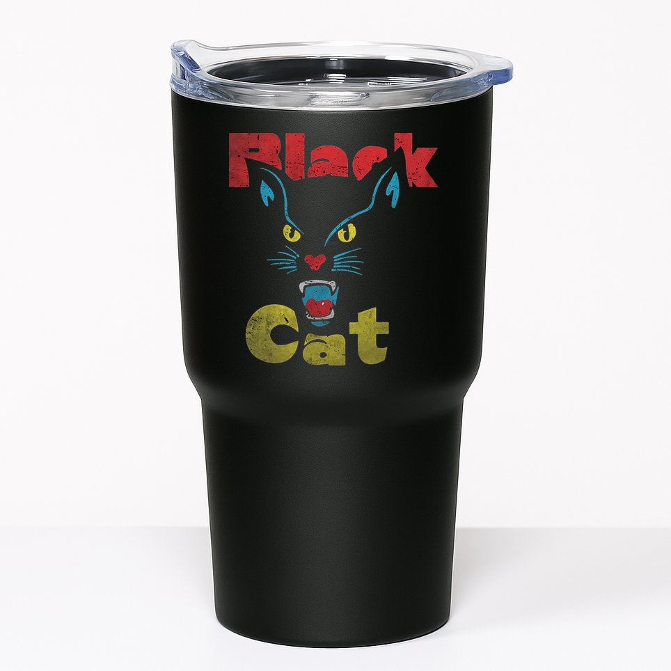 Retro Black Cat Retro Fireworks Vintage Halloween 70s Tumbler
