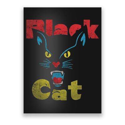Retro Black Cat Retro Fireworks Vintage Halloween 70s Poster