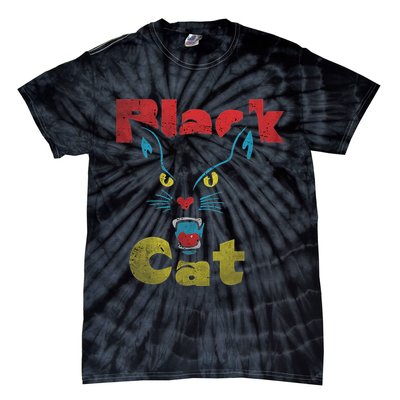 Retro Black Cat Retro Fireworks Vintage Halloween 70s Tie-Dye T-Shirt