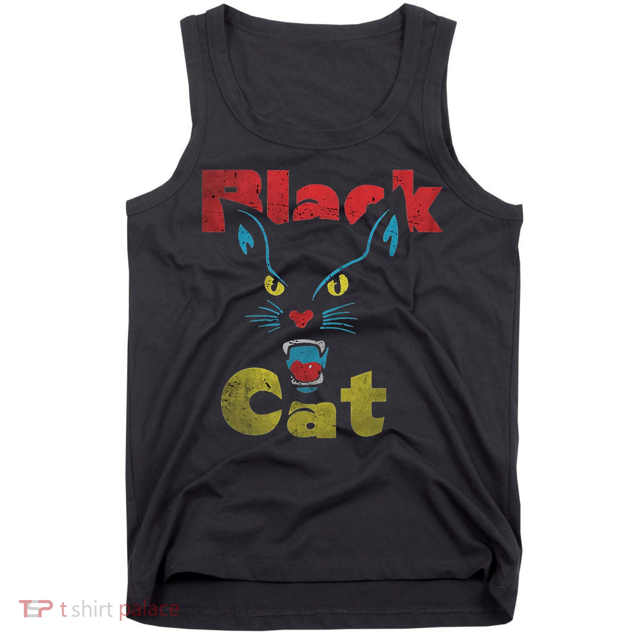 Retro Black Cat Retro Fireworks Vintage Halloween 70s Tank Top