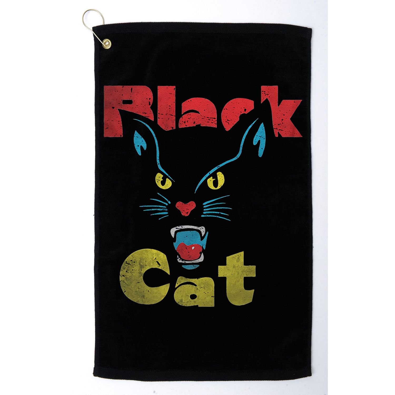 Retro Black Cat Retro Fireworks Vintage Halloween 70s Golf Towel