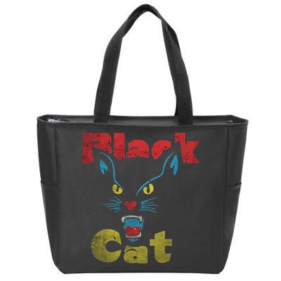 Retro Black Cat Retro Fireworks Vintage Halloween 70s Zip Tote Bag