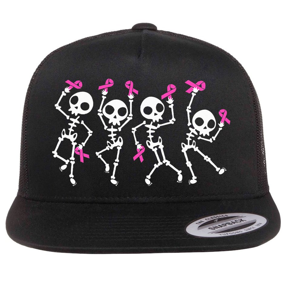 Ribbon Breast Cancer Awareness Skeleton Flat Bill Trucker Hat