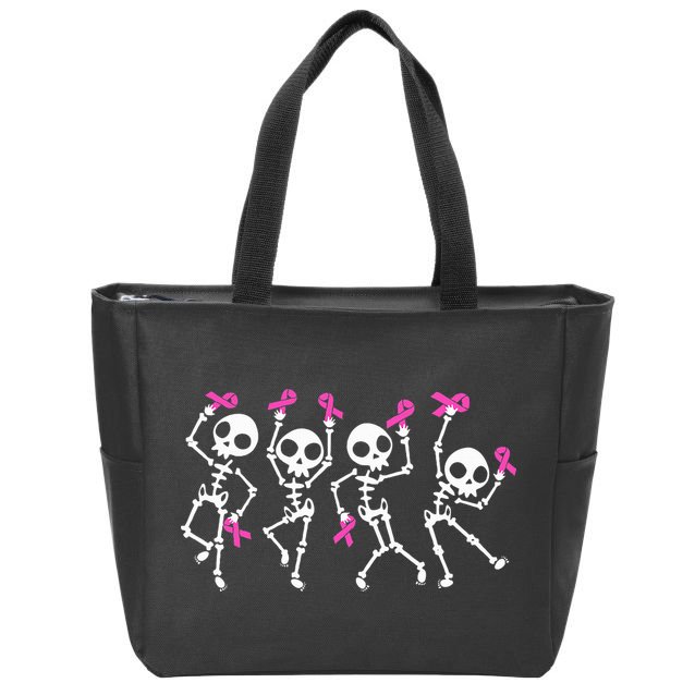 Ribbon Breast Cancer Awareness Skeleton Zip Tote Bag