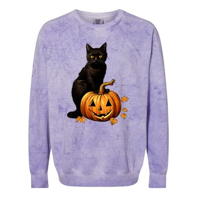 Retro Black Cat Halloween Pumpkin Costume For Thankgiving Gift Colorblast Crewneck Sweatshirt