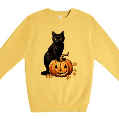 Retro Black Cat Halloween Pumpkin Costume For Thankgiving Gift Premium Crewneck Sweatshirt