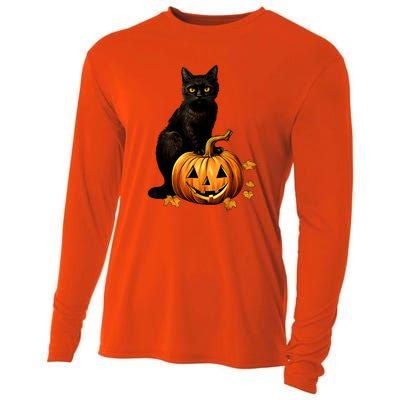 Retro Black Cat Halloween Pumpkin Costume For Thankgiving Gift Cooling Performance Long Sleeve Crew