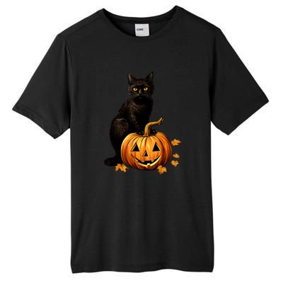 Retro Black Cat Halloween Pumpkin Costume For Thankgiving Gift Tall Fusion ChromaSoft Performance T-Shirt