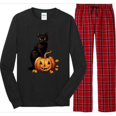 Retro Black Cat Halloween Pumpkin Costume For Thankgiving Gift Long Sleeve Pajama Set