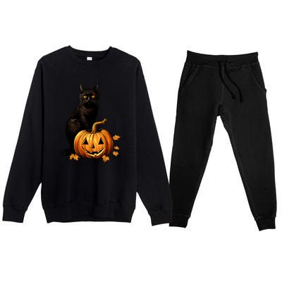 Retro Black Cat Halloween Pumpkin Costume For Thankgiving Gift Premium Crewneck Sweatsuit Set