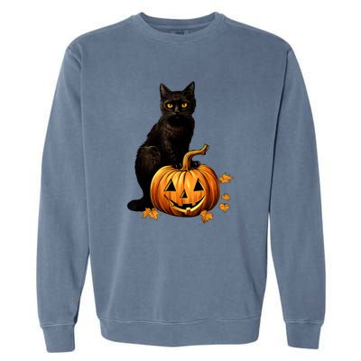 Retro Black Cat Halloween Pumpkin Costume For Thankgiving Gift Garment-Dyed Sweatshirt