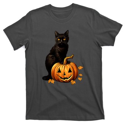 Retro Black Cat Halloween Pumpkin Costume For Thankgiving Gift T-Shirt