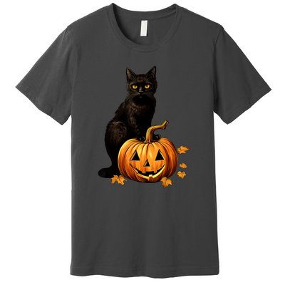 Retro Black Cat Halloween Pumpkin Costume For Thankgiving Gift Premium T-Shirt