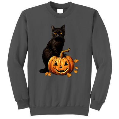 Retro Black Cat Halloween Pumpkin Costume For Thankgiving Gift Tall Sweatshirt