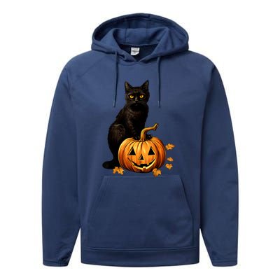 Retro Black Cat Halloween Pumpkin Costume For Thankgiving Gift Performance Fleece Hoodie