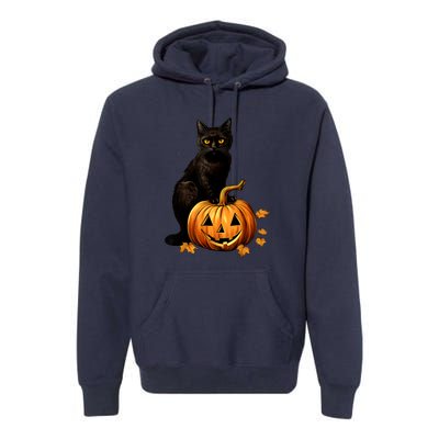 Retro Black Cat Halloween Pumpkin Costume For Thankgiving Gift Premium Hoodie