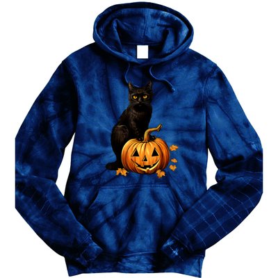 Retro Black Cat Halloween Pumpkin Costume For Thankgiving Gift Tie Dye Hoodie