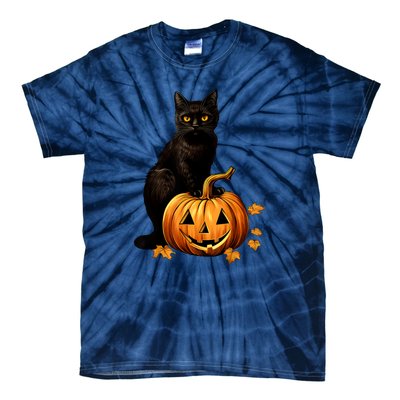 Retro Black Cat Halloween Pumpkin Costume For Thankgiving Gift Tie-Dye T-Shirt