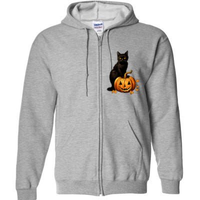 Retro Black Cat Halloween Pumpkin Costume For Thankgiving Gift Full Zip Hoodie