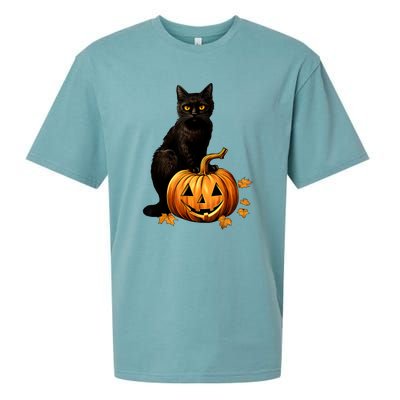 Retro Black Cat Halloween Pumpkin Costume For Thankgiving Gift Sueded Cloud Jersey T-Shirt