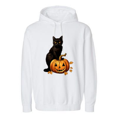 Retro Black Cat Halloween Pumpkin Costume For Thankgiving Gift Garment-Dyed Fleece Hoodie