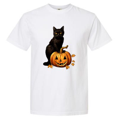 Retro Black Cat Halloween Pumpkin Costume For Thankgiving Gift Garment-Dyed Heavyweight T-Shirt