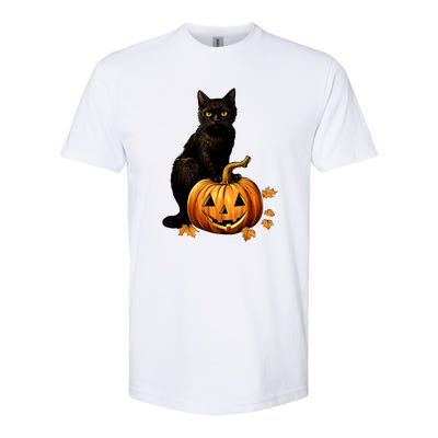 Retro Black Cat Halloween Pumpkin Costume For Thankgiving Gift Softstyle CVC T-Shirt