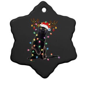 Reindeer Black Cat Christmas Lights Funny Cat Lover Funny Gift Great Gift Ceramic Star Ornament