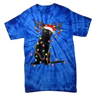 Reindeer Black Cat Christmas Lights Funny Cat Lover Funny Gift Great Gift Tie-Dye T-Shirt