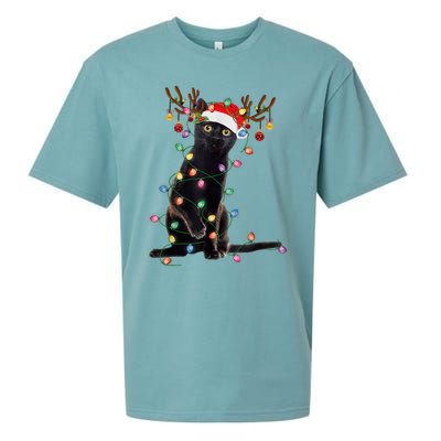 Reindeer Black Cat Christmas Lights Funny Cat Lover Funny Gift Great Gift Sueded Cloud Jersey T-Shirt