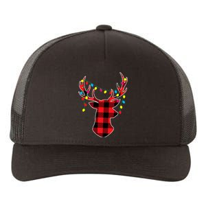 Red Black Christmas Gifts Buffalo Plaid Deer Yupoong Adult 5-Panel Trucker Hat