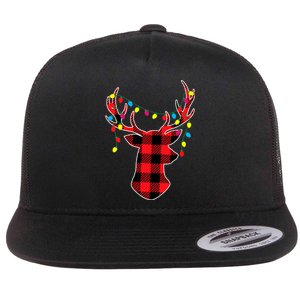 Red Black Christmas Gifts Buffalo Plaid Deer Flat Bill Trucker Hat