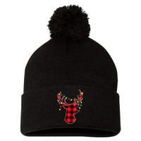 Red Black Christmas Gifts Buffalo Plaid Deer Pom Pom 12in Knit Beanie