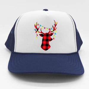 Red Black Christmas Gifts Buffalo Plaid Deer Trucker Hat