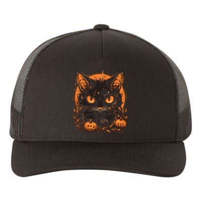 Retro Black Cat Halloween Pumpkin Costume Yupoong Adult 5-Panel Trucker Hat