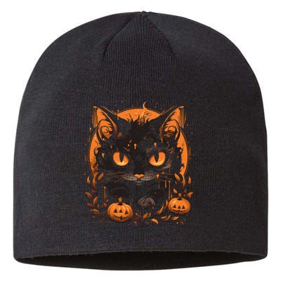 Retro Black Cat Halloween Pumpkin Costume Sustainable Beanie