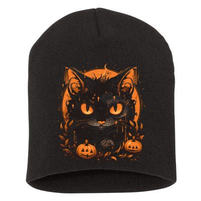 Retro Black Cat Halloween Pumpkin Costume Short Acrylic Beanie