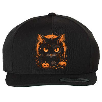 Retro Black Cat Halloween Pumpkin Costume Wool Snapback Cap