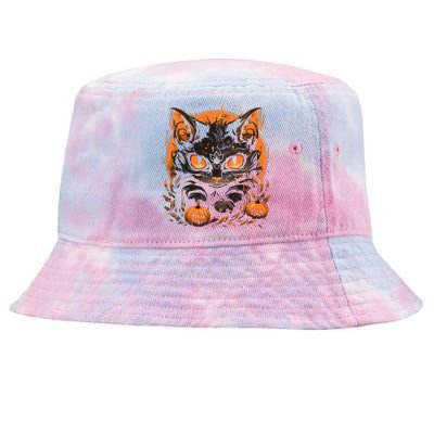 Retro Black Cat Halloween Pumpkin Costume Tie-Dyed Bucket Hat