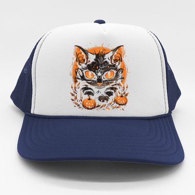 Retro Black Cat Halloween Pumpkin Costume Trucker Hat