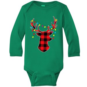 Red Black Christmas Gifts Buffalo Plaid Deer Baby Long Sleeve Bodysuit