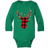 Red Black Christmas Gifts Buffalo Plaid Deer Baby Long Sleeve Bodysuit