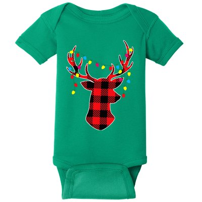 Red Black Christmas Gifts Buffalo Plaid Deer Baby Bodysuit