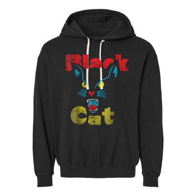 Retro Black Cat Retro Fireworks Vintage Halloween 70s Garment-Dyed Fleece Hoodie