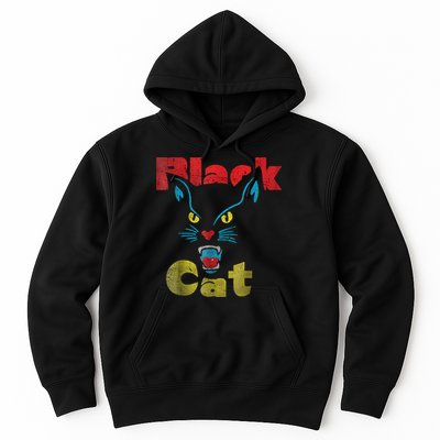 Retro Black Cat Retro Fireworks Vintage Halloween 70s Hoodie