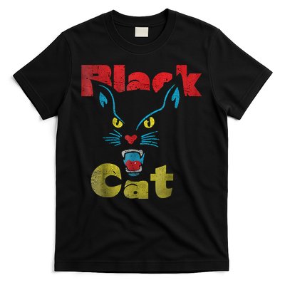 Retro Black Cat Retro Fireworks Vintage Halloween 70s T-Shirt