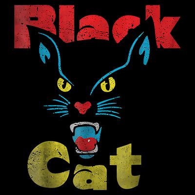 Retro Black Cat Retro Fireworks Vintage Halloween 70s T-Shirt