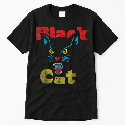 Retro Black Cat Retro Fireworks Vintage Halloween 70s Tall T-Shirt