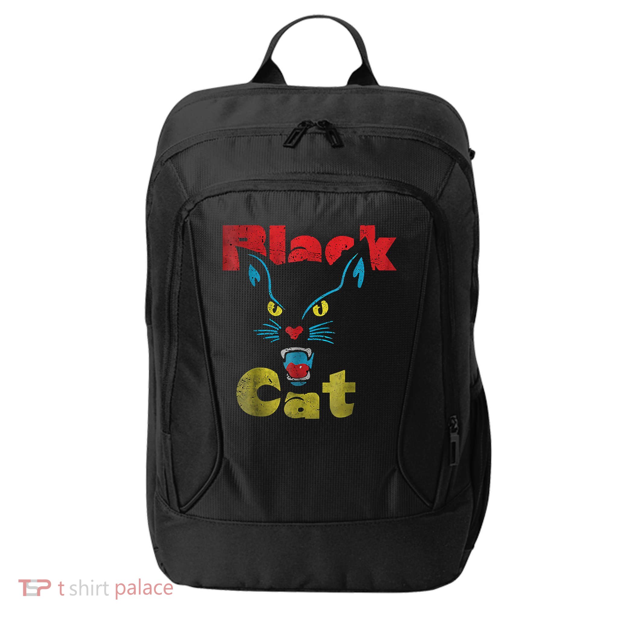 Retro Black Cat Retro Fireworks Vintage Halloween 70s City Backpack